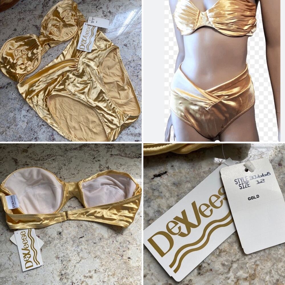 Gold High-Waist Satin Bikini Set